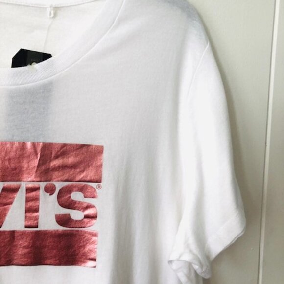 Levis Womens White T-Shirt Rose Gold Logo - Picture 7 of 8